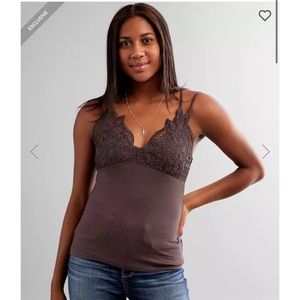 NWT - BKE - Brown Tank Top Lace Top - SZ Med - Adjustable Straps Fitted …
